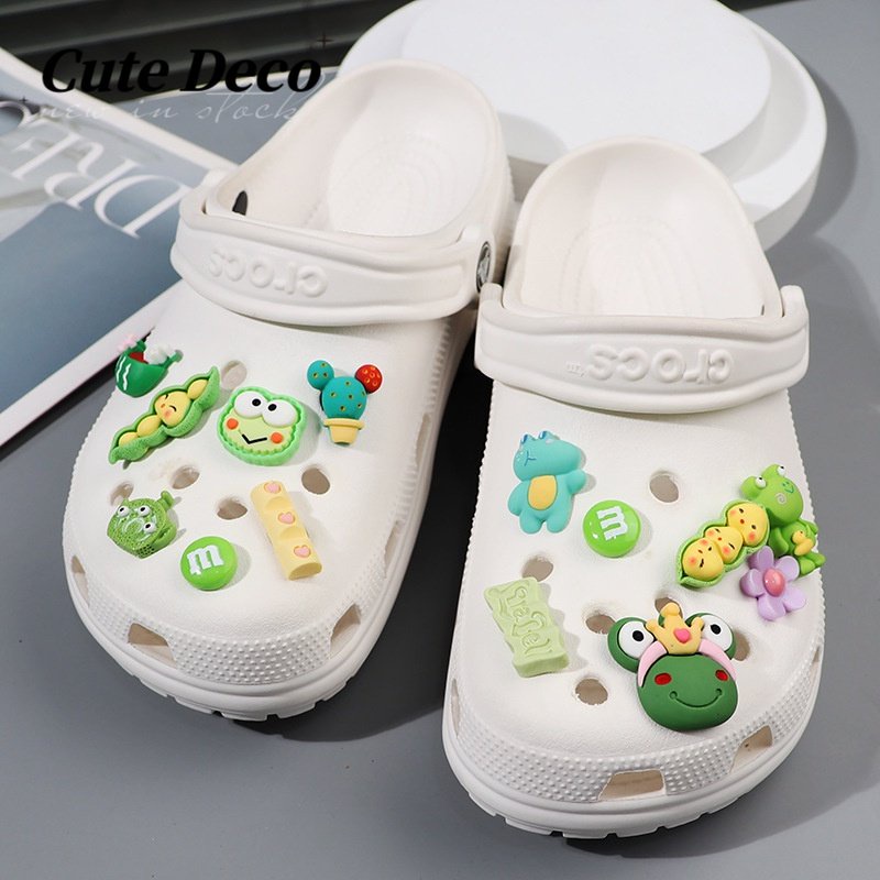 [Deco] Giày Crocs (1 Loại) Hạt Đậu Xanh / Xanh Lá / Đậu Xanh Hoạt Hình Dễ Thương Có Nút Charm DIY