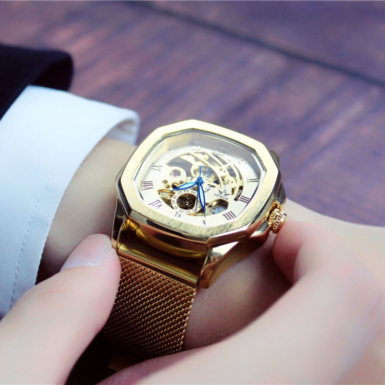 Đồng Hồ Cơ Mặt Vuông Rỗng Thời Trang Cao Cấp Cho Nam
