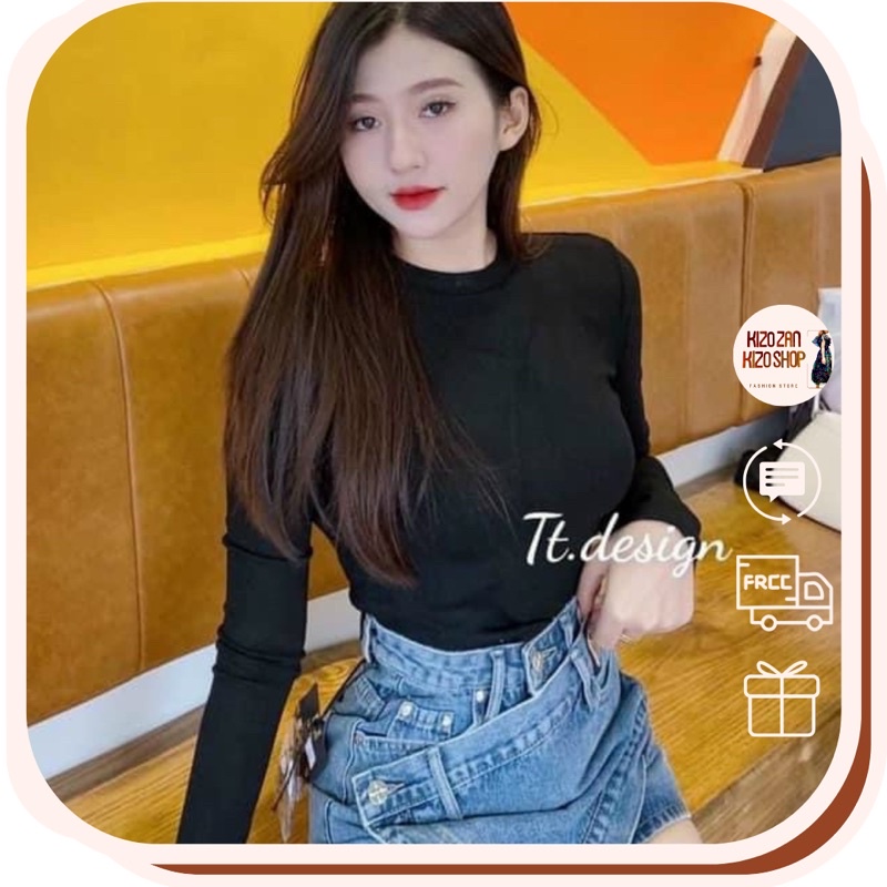 Áo thun nữ tay dài trơn basic ôm body, áo phông chất cotton giấy form ôm hàng Quảng Châu thời trang Hàn Quốc mùa thu