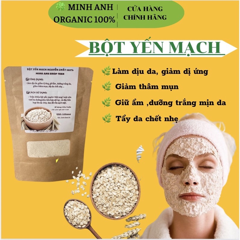 Bột Yến Mạch Nguyên Chất Say mịn- Mặt nạ yến mạch dưỡng trắng- giữ ẩm- giảm thâm- giảm mụn- tẩy da chết