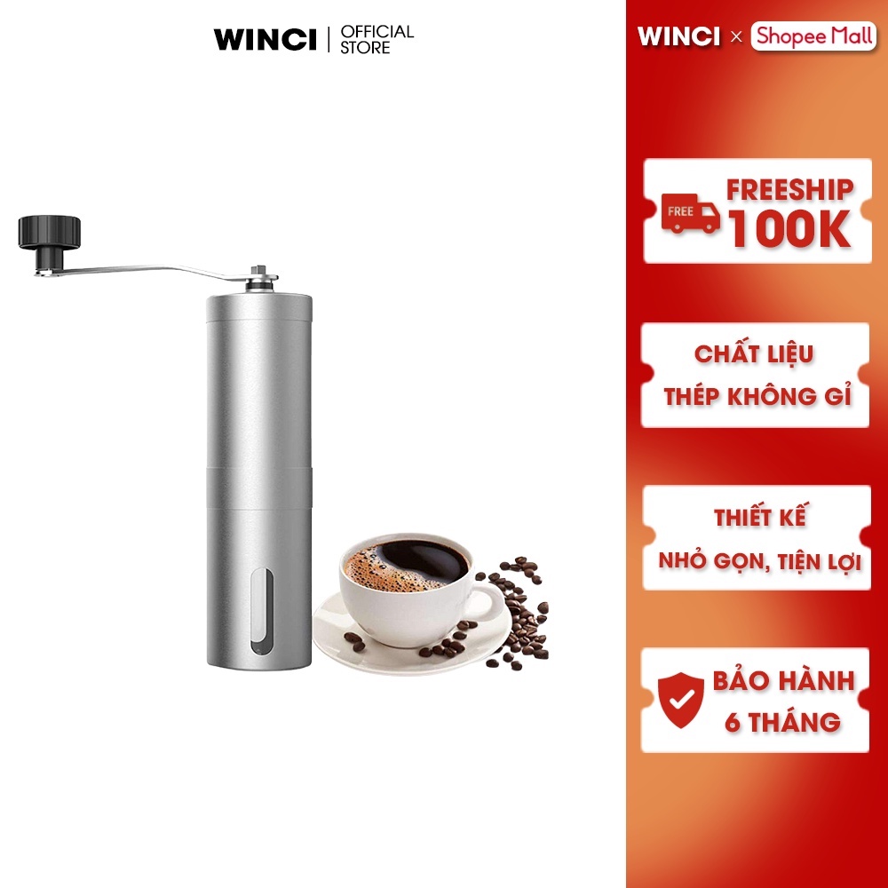 Máy xay cafe hạt cầm tay, chất liệu thép không gỉ, Winci - 1001