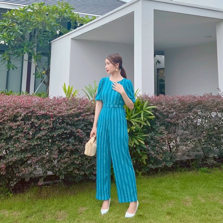 Jumpsuit họa tiết sọc tay phồng MIMIX CA5225