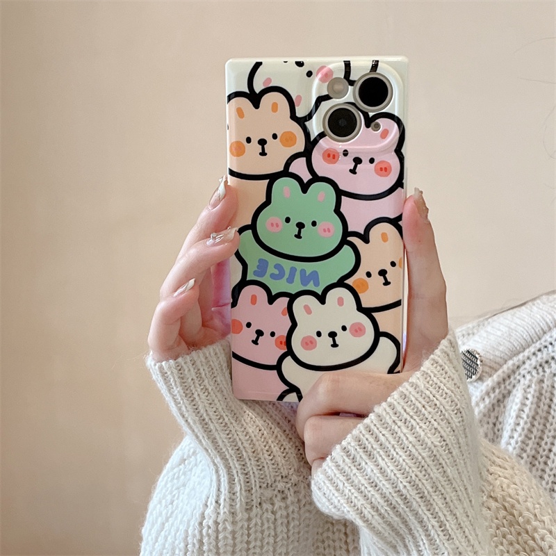 Ốp Điện Thoại Hình Vuông Họa Tiết Gấu Cho Iphone 14 Pro Max 13 Pro Max 11 Pro Max 12 Pro Max