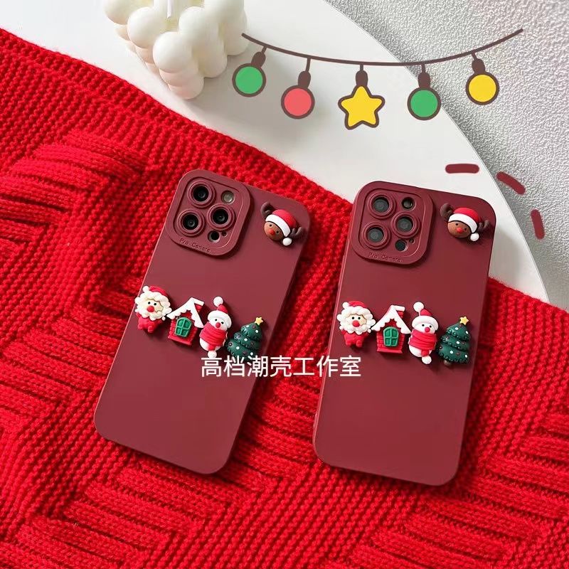 Ốp Điện Thoại Mềm Hình Ông Già Noel Ba Chiều Màu Đỏ Rượu Vang Cho Apple iPhone11 7p 812 XR plus 11 4UFX