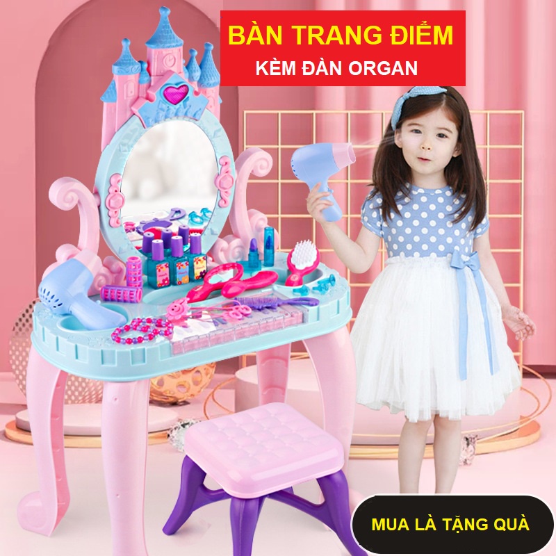 Đồ chơi trang điểm cho bé gái bộ bàn đầy đủ phụ kiện có âm thanh ánh sáng hộp đẹp, quà tặng sinh nhật cho bé