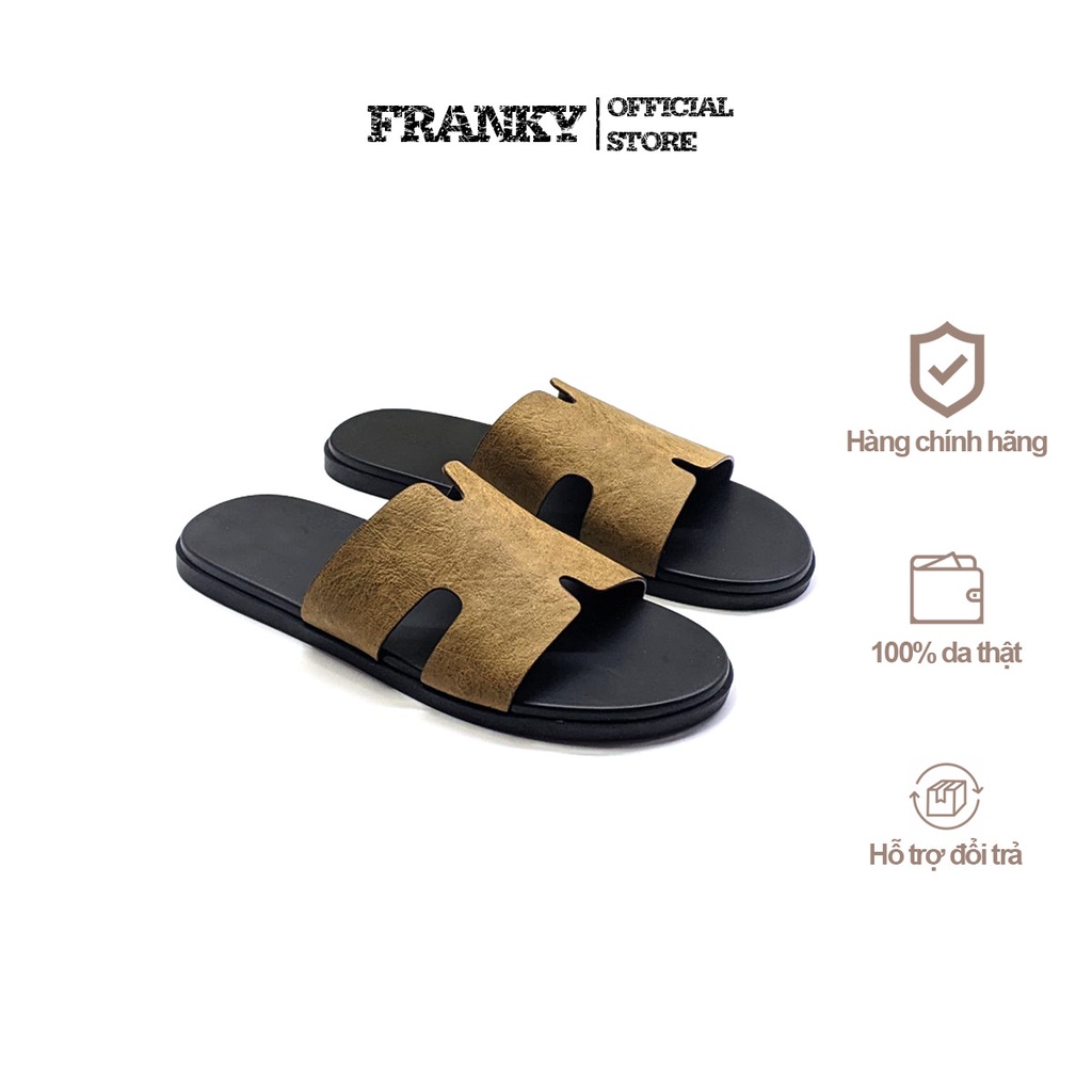 Dép Da Nam Franky Earth Slippers Da Bò Full grain - Đế Đúc Cao Su Chống Hăm Chân - Size 39 - 44
