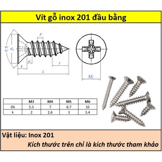 Vít bắt gỗ inox 201 đầu bằng M3 (Túi 10)