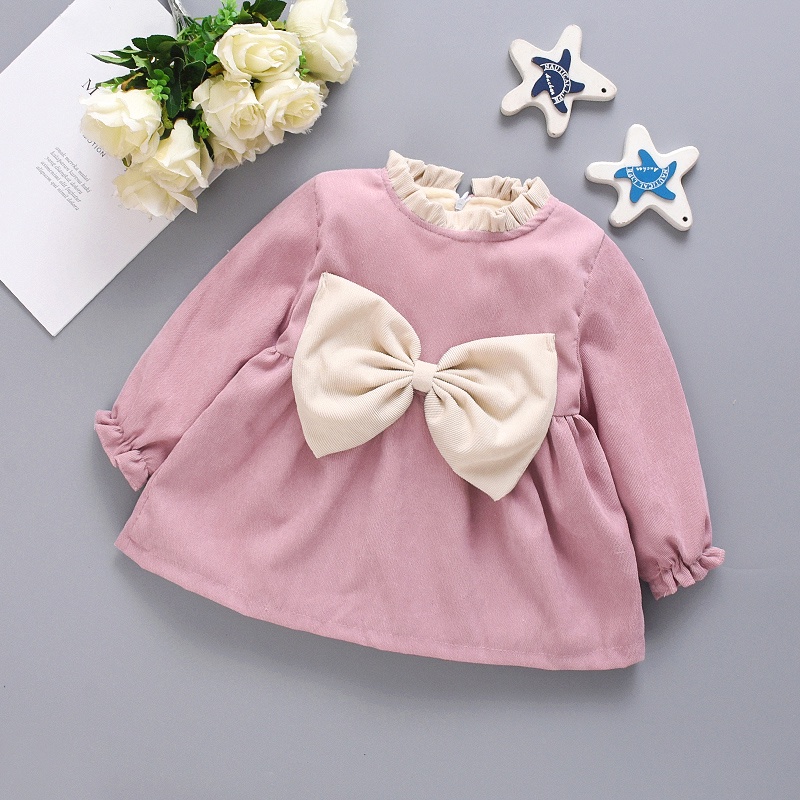 Bộ Đầm Cổ Bèo + Đầm Trắng Đính Nơ Phong Cách Hàn Quốc Thời Trang Thu Đông Cho Bé Gái 0-2 Tuổi