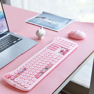 Bộ bàn phím và chuột không dây KITTY PLUS full size 104 phím với hình dáng tai mèo dễ thương kết nối bằng chip USB