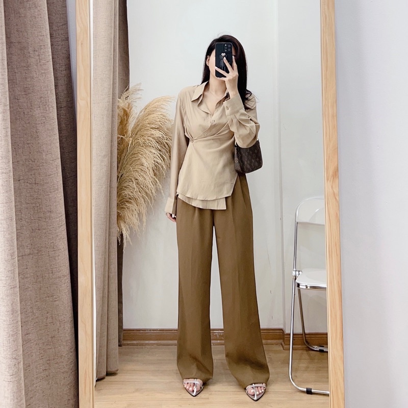 ( Ảnh thật ) N3891 Áo sơ mi cúc đóng lệch