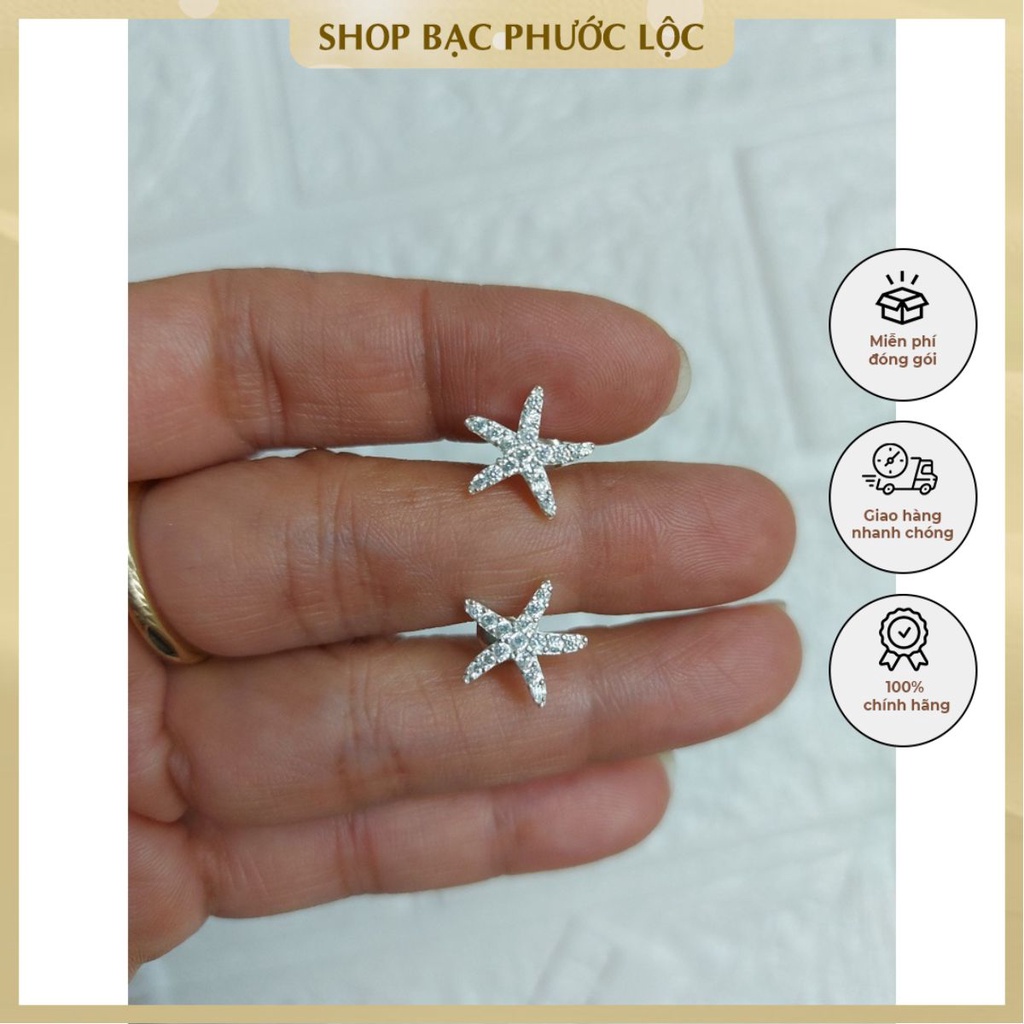 Hoa tai hình ngôi sao chuôi đẩy bạc cao cấp thiết kế đơn giản phong cách Hàn Quốc thời trang cho nữ - Shop bạc Phước Lộc