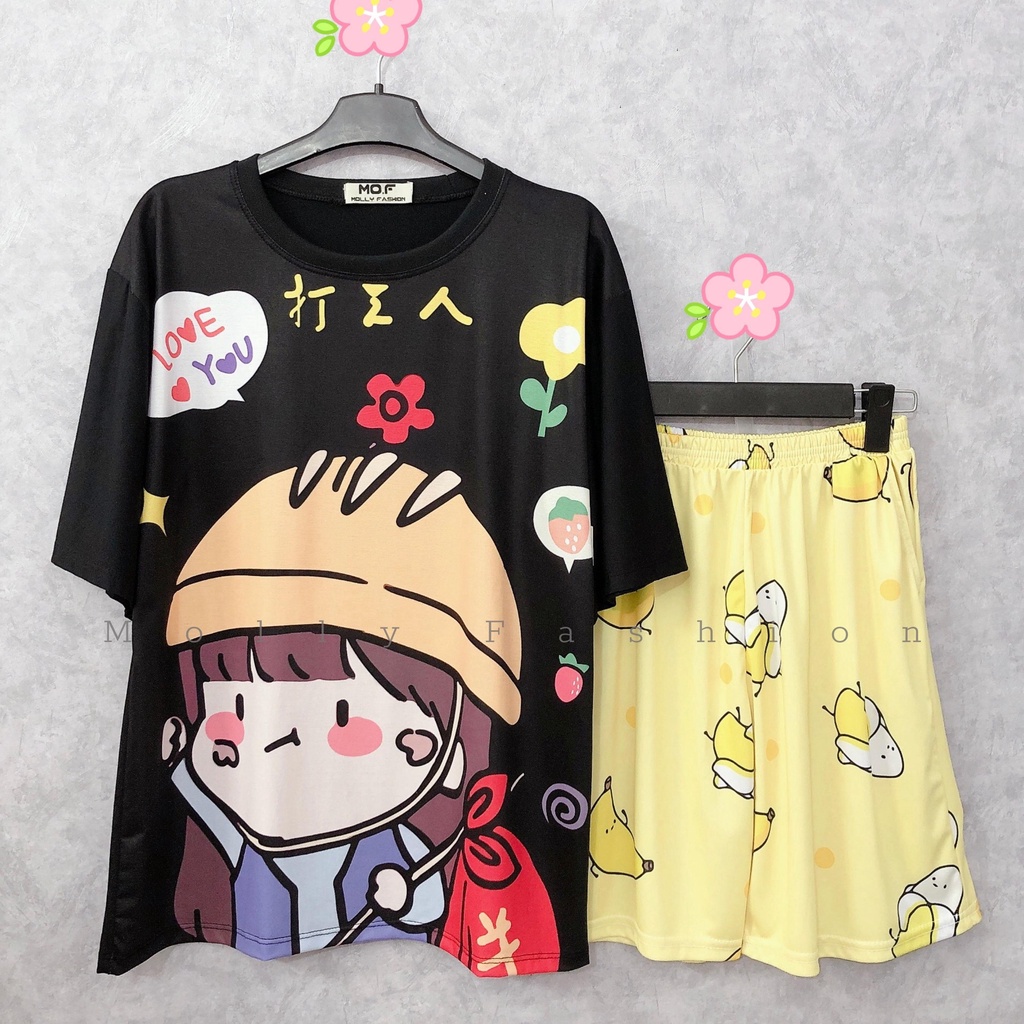 Set đồ bộ hoạt hình ❤️ Bộ mặc nhà Cartoon BOY MŨ VÀNG form rộng Unisex nam nữ Molly Fashion