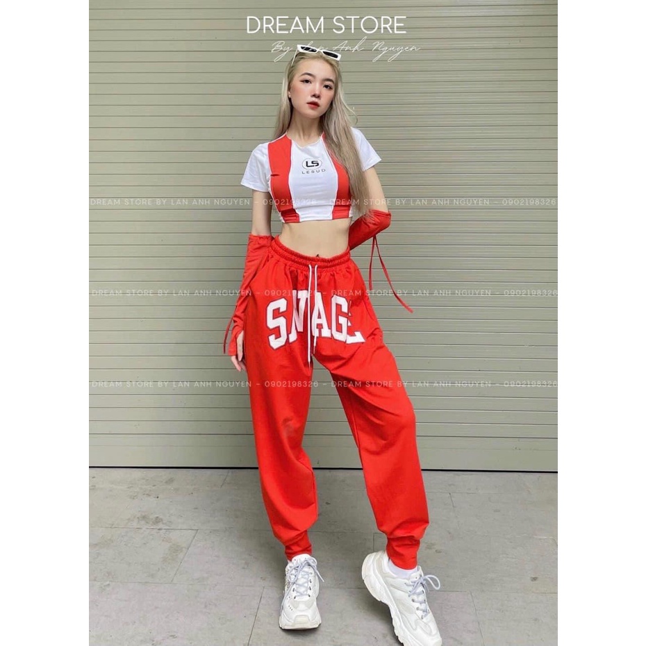 Set đồ (có bán lẻ) Áo thun croptop tay rời phối Quần jogger bo gấu, hàng LESUD, kèm ảnh thật