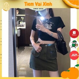 Chân Váy Ngắn 🍊[Tiệm Vải Xinh]🍊 Chân Váy Ngắn Lưng Cao Túi Hộp