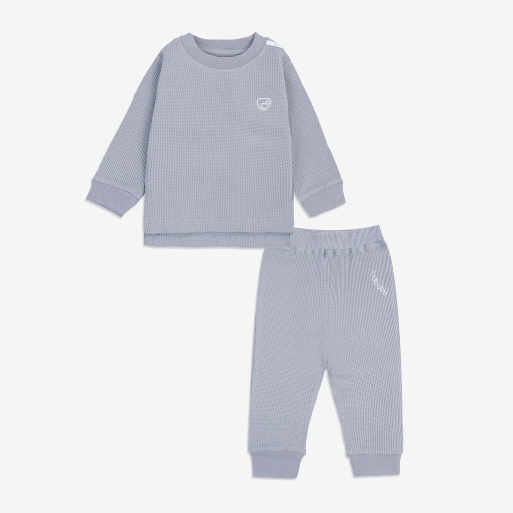 Bộ dài tay cổ tròn bamboo waffle Bu baby cho bé 6 tháng đến 4 tuổi