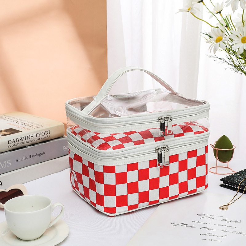 Pu Túi Đựng Mỹ Phẩm Hai Lớp Trong Suốt Tiện Lợi