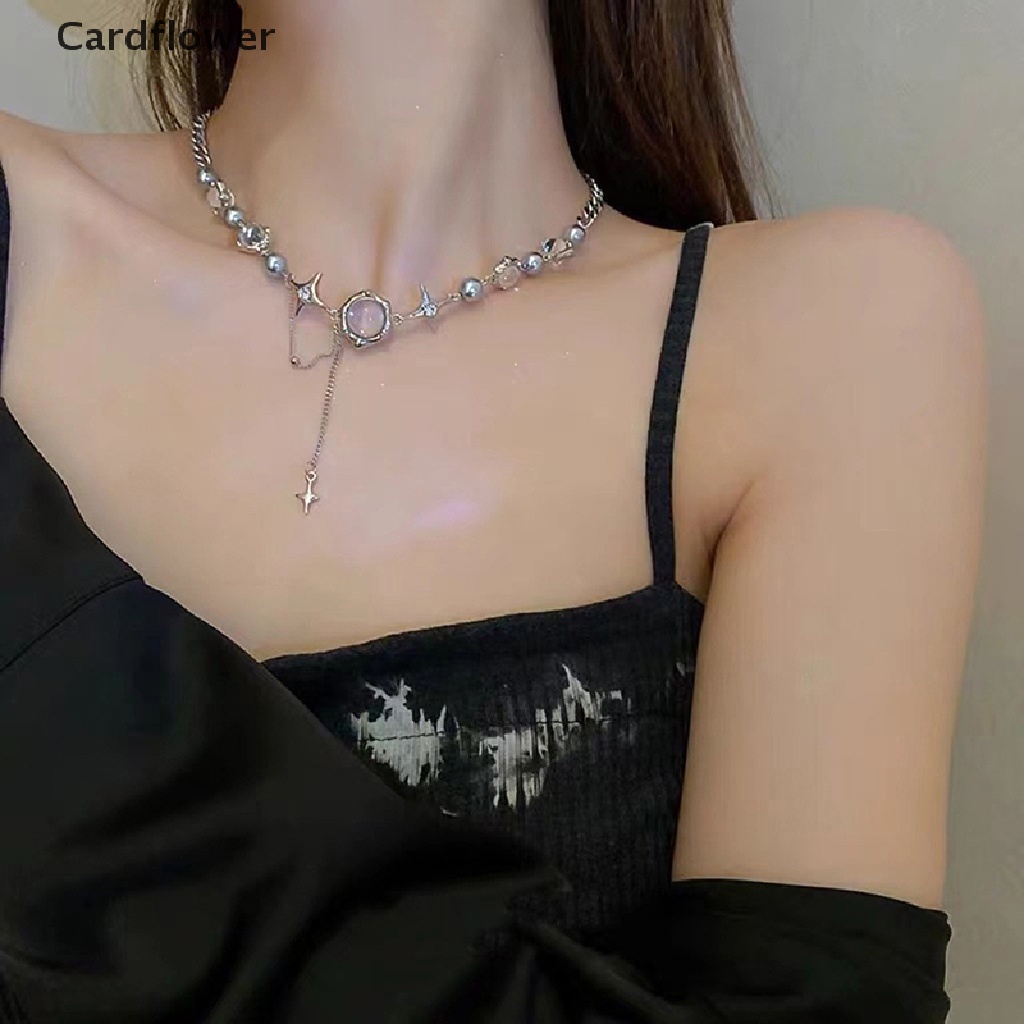 < Cardflower > Vòng Cổ Choker Dây Xích Hình Học Pha Lê Ngôi Sao Lấp Lánh Ánh Trăng Sáng Bóng Zircon Phong Cách Punk Hàn Quốc Làm Quà Tặng Cho Nữ Kỷ Niệm