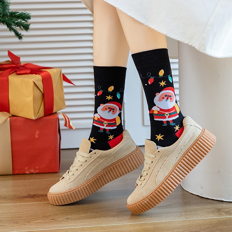 Vớ ECMLN cotton dày họa tiết Giáng sinh thời trang