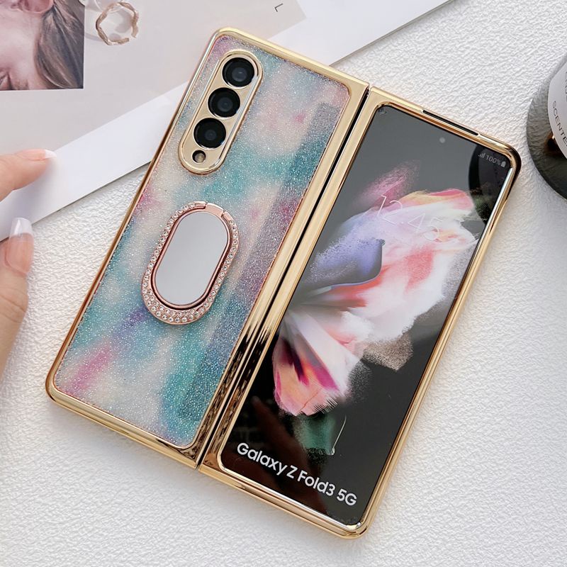 Ốp Điện Thoại Đính Kim Cương Lấp Lánh Sang Trọng Kèm Giá Đỡ Nhẫn Cho Samsung Galaxy Z Fold 3 Z Fold 4 5G Z Fold3 zflod4