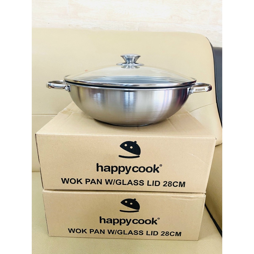 Chảo Nguyên Khối Inox 3 Lớp Nắp Kính Happy Cook 28cm TWP 28 sủ dụng bếp điện từ