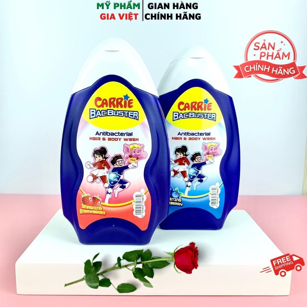 Sữa tắm gội sạch khuẩn Carrie Junior Bacbuster hương Blueberry/Strawberry chai 280g