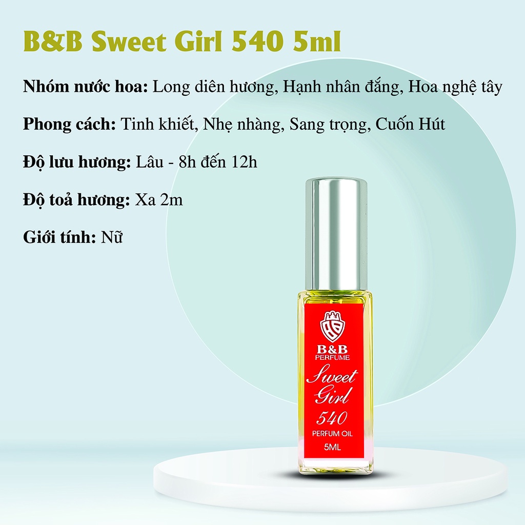 Tinh dầu nước hoa nữ B&B Test Sweet Girl 540 5ml lưu hương cực lâu phong cách Pháp