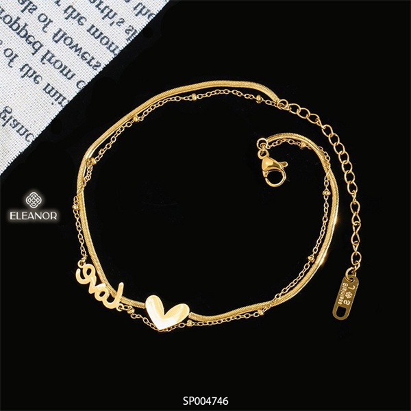 Lắc chân nữ Eleanor Accessories sợi kép mặt trái tim chữ love phụ kiện trang sức thanh lịch