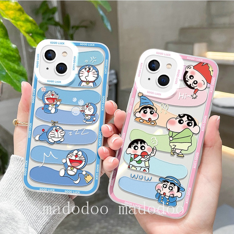 OPPO A76 A96 A54 A15 A16 A15S A53 A33 A52 A72 A92 A31 A77S A57 2022 A77 A55 A74 A95 A94 A93 A16S A16K A16E A1K A3S A9 A5 2020 A7 A5S A12 A11K Reno 8Z 7Z 4F 5F 8 5 4G 5G F11 F9 Reno6 Cute Cartoon Doraemon Label Clear Soft Phone Case Full Back Cover STD 32