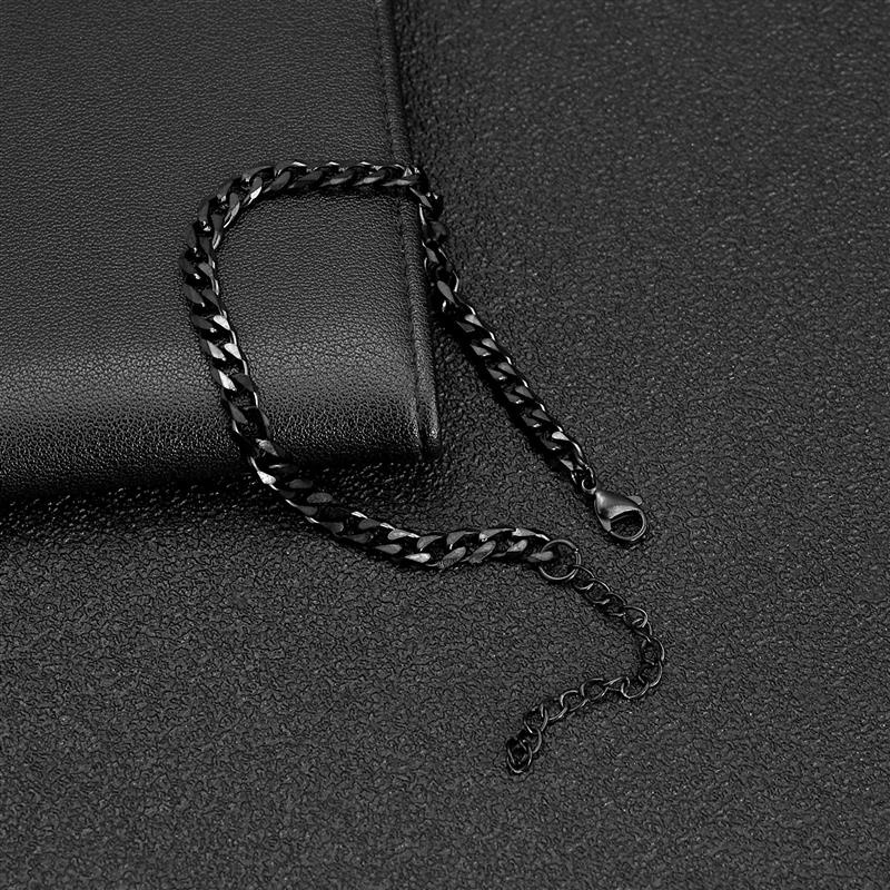 Vòng Tay Dây Xích 4 / 5 / 7 / 8mm Màu Đen Bằng Thép Không Gỉ Có Thể Điều Chỉnh Thời Trang Cho Nam Và Nữ