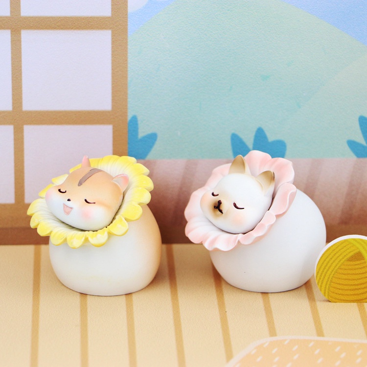 Set mô hình 4 bé MÈO FLOWER đội hoa biểu cảm dễ thương nhiều màu sắc chất liệu PVC làm quà tặng, mô hình tiểu cảnh-Ráp