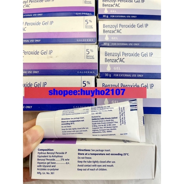 Kem Benzac AC Benzoyl Peroxide 2,5% - 5% Gel hỗ trợ giảm mụn, hết mụn viêm 30ml.
