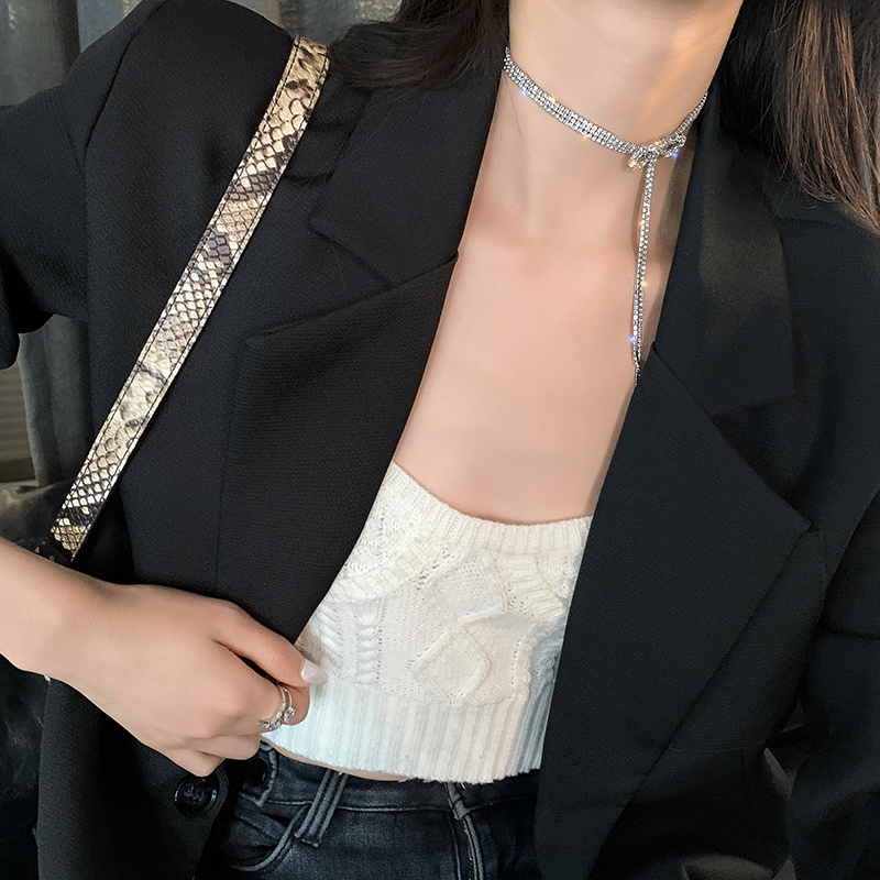 Vòng cổ Mặt Nơ Đính Đá zircon Toàn Bộ Phong Cách Hàn Quốc Dự Tiệc Cho Nữ