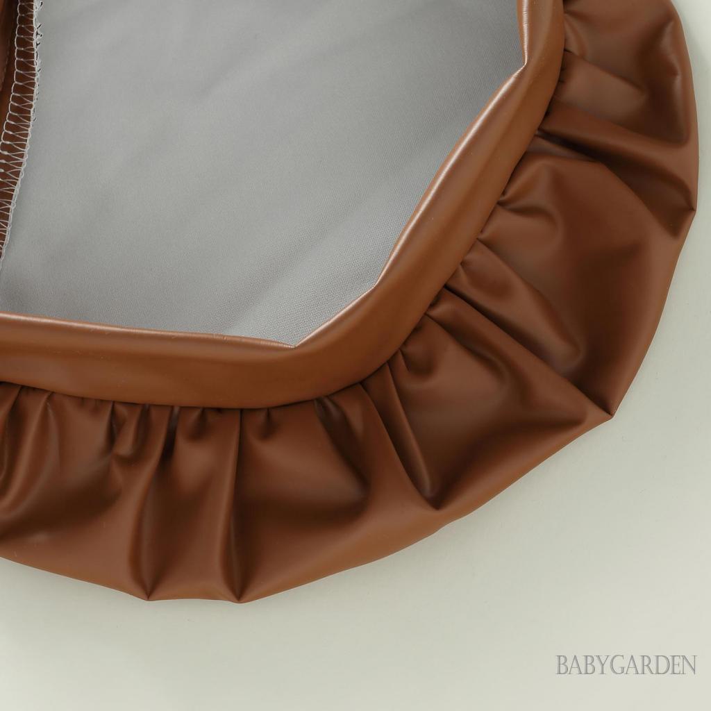 Set Đồ 3 Món Gồm Áo Cổ Lọ Tay Dài Màu Trơn + Chân Váy Da PU Lưng Thun + Mũ Cho Bé Gái 1-6 Tuổi