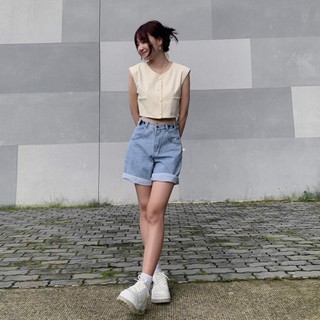 Áo croptop dáng gile nút phối cao cấp
