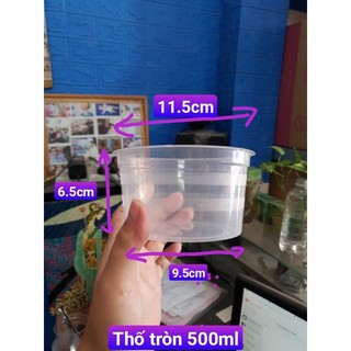 Lốc 50 thố nhựa, hộp tròn dùng 1 lần, thố phở, thố hủ tiếu, thố cháo, thố súp, hàng dày 500ml, có kèm nắp