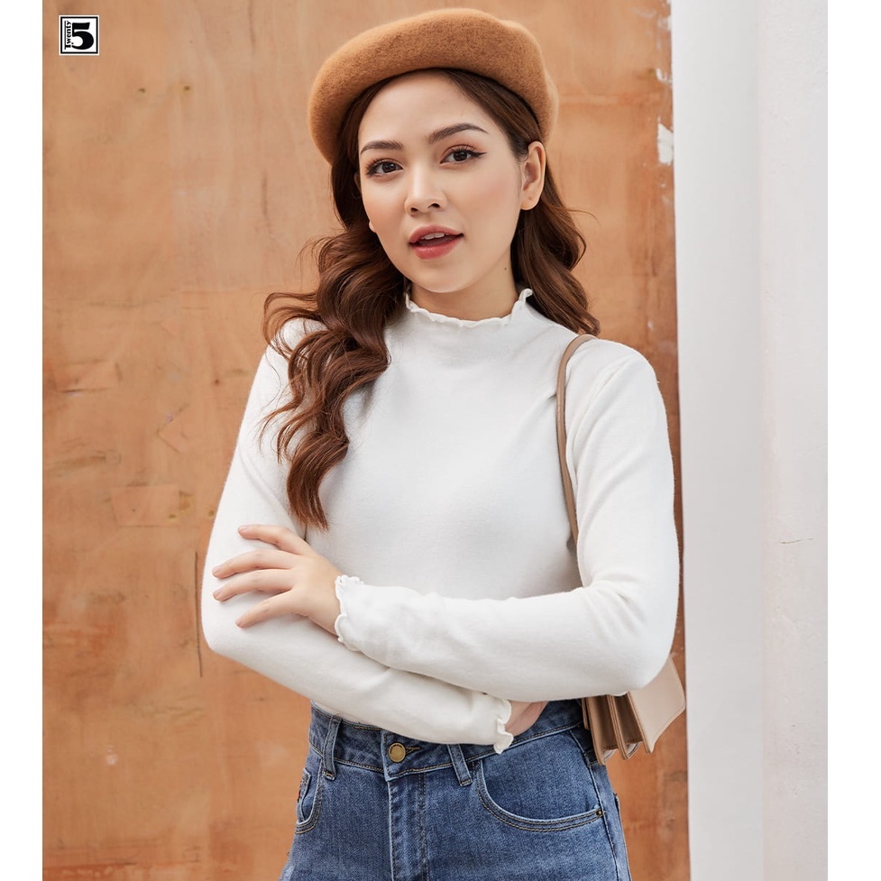 Áo len nữ mỏng trơn màu form vừa cổ lỡ bèo viền chất mịn Twentyfive 3488