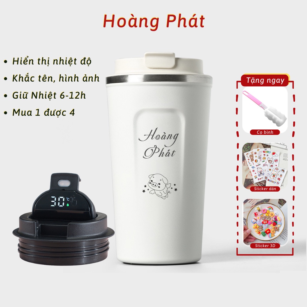 Ly Giữ Nhiệt Inox 510ml Có Màn Hình Led Hiển Thị Nhiệt Độ, Cốc Giữ Nhiệt Khắc Tên Theo Yêu Cầu