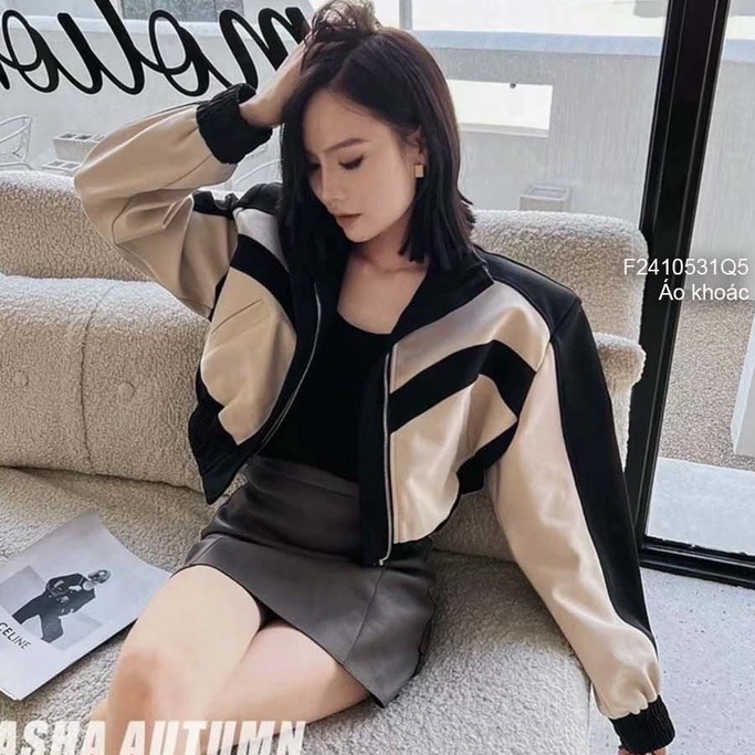Áo khoác cổ bẻ phối màu phối khóa kéo tay dài thời trang!