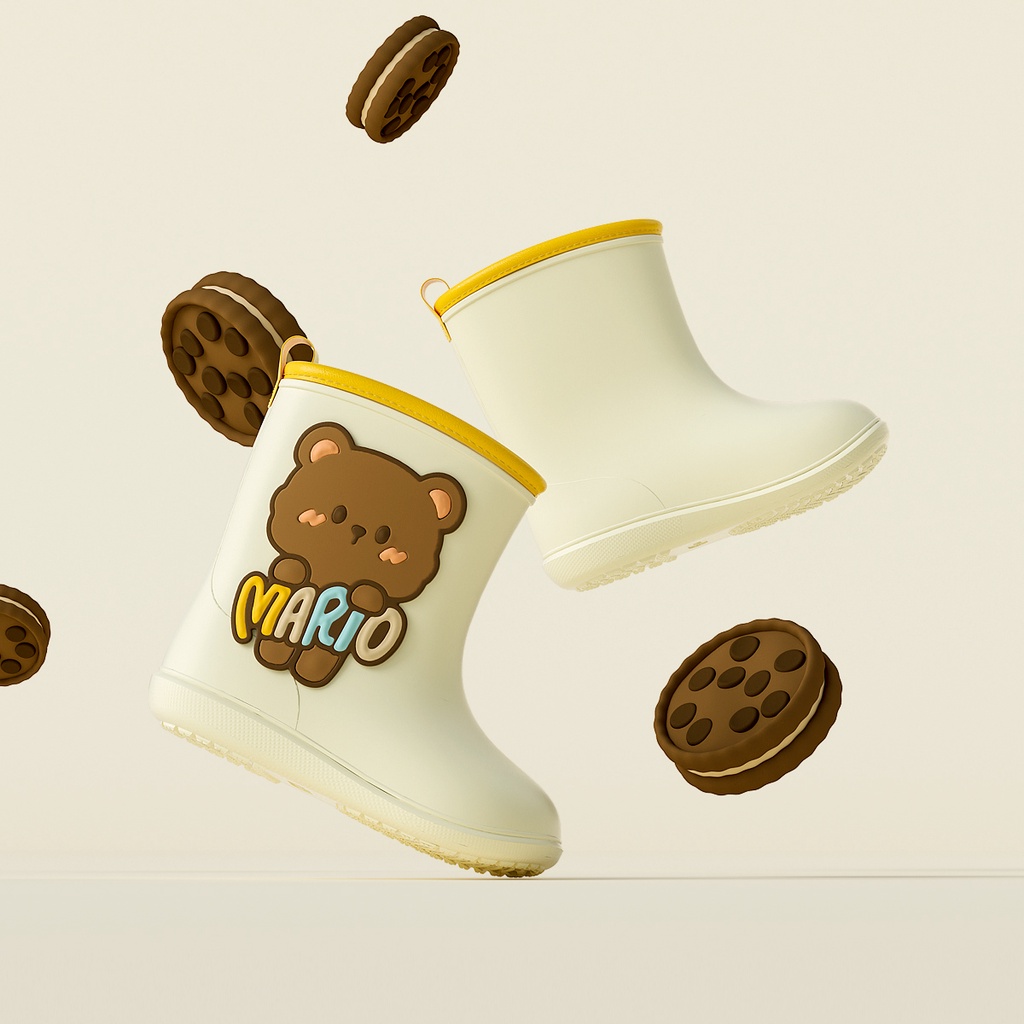 Cheerful Mario 2022 Ủng Đi Mưa Chống Trượt Chống Thấm Nước Họa Tiết Khủng Long Hoạt Hình Cho Bé