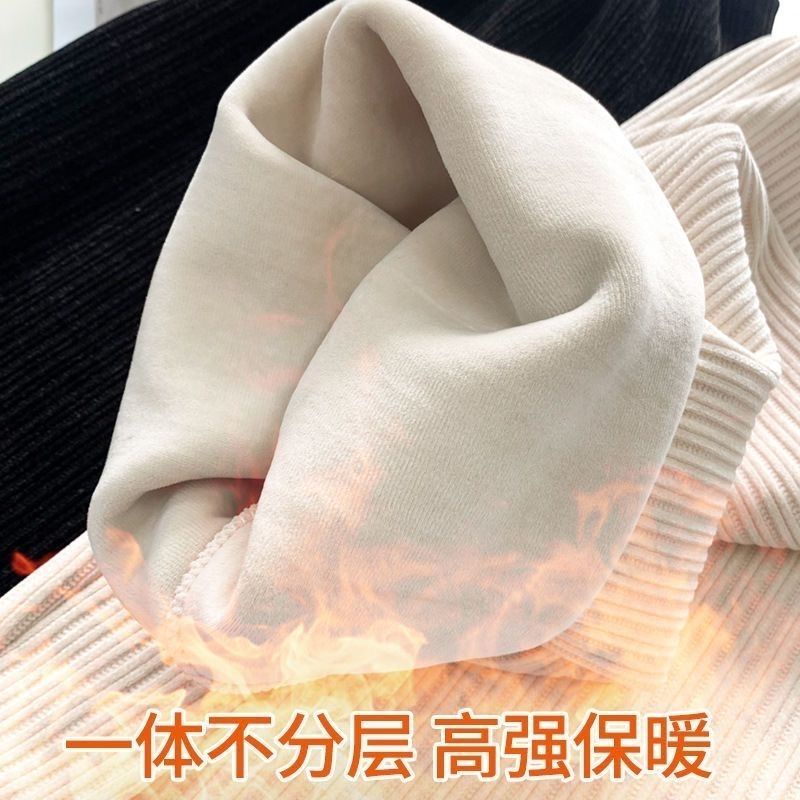 Quần Dài Lưng Cao Ống Rộng Lót Lông Cừu Dày Dặn Thời Trang Thu Đông Hàn Quốc Cho Nữ