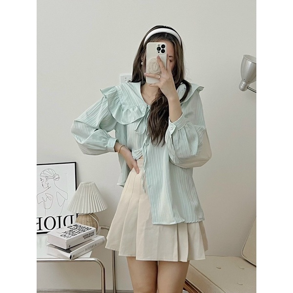 [NEW]ÁO SƠMI GÂN XỐP CỔ BÈO THẮT NƠ TIỂU THƯ