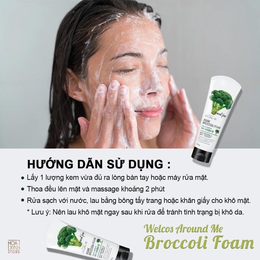 Sữa Rửa Mặt Cấp Ẩm Chống Lão Hóa Chiết Xuất Bông Cải Xanh Around Me  Asak Broccoli Foam 150g