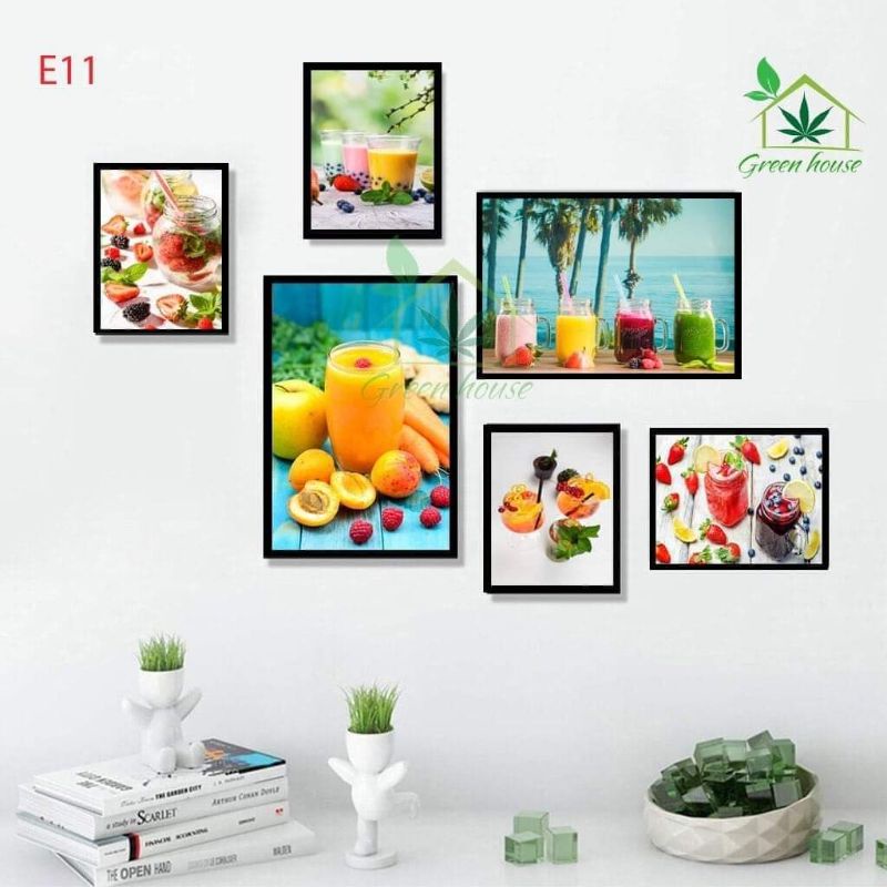 Bộ tranh trang trí phòng bếp,phòng ăn,quán nước ép, tranh  treo tường dán tường Green house