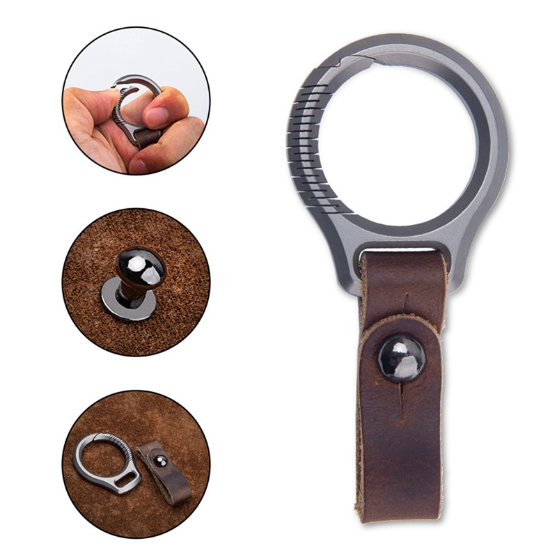 Titanium Alloy Keychain Car Keychain Pendant Cowhide Strap Pendant EDC Tool Men's Gift Gift