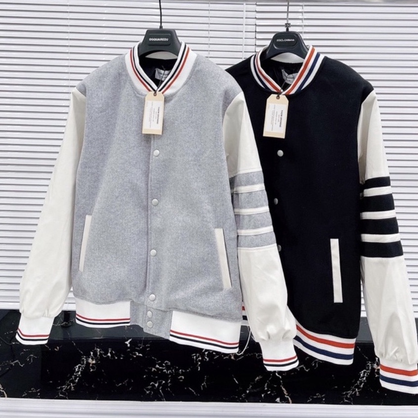 Áo Khoác Bomber Thome Tay Da Viền Sọc Nam Nữ - Fom Dáng Unisex Siêu Hot 2022