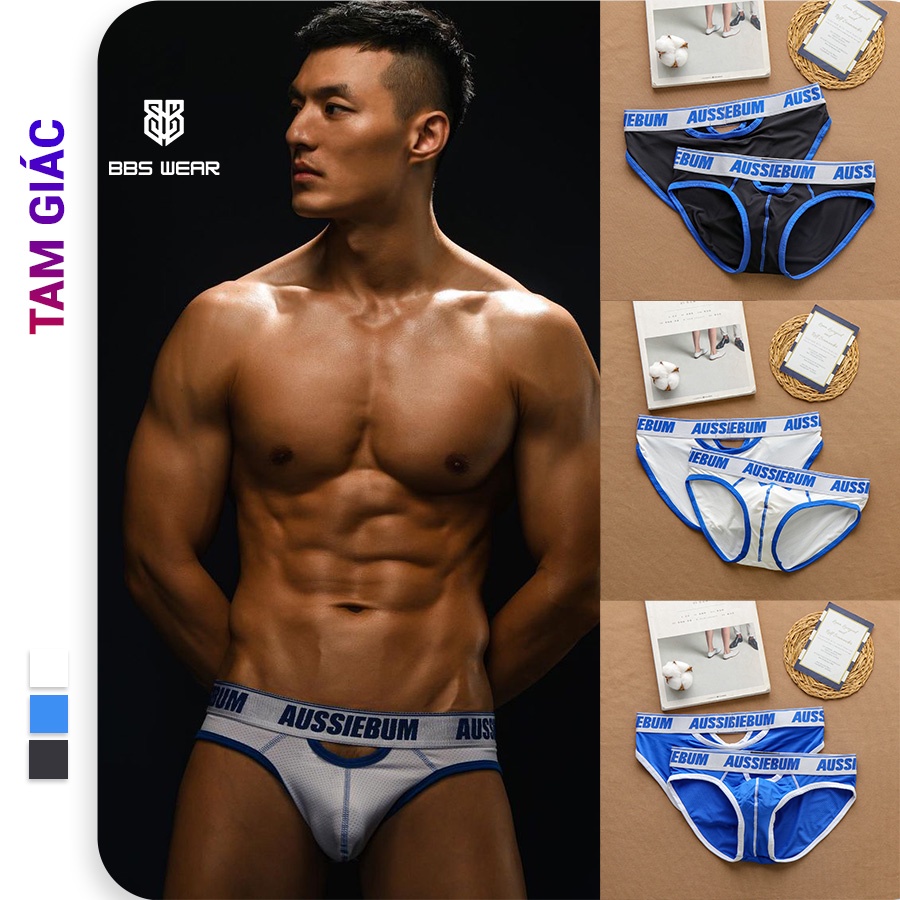 Quần lót tam giác nam AUSSIEBUM thun lạnh lỗ kim sexy thoáng khí - Sịp nam lưới gợi cảm hở sườn BBS WEAR