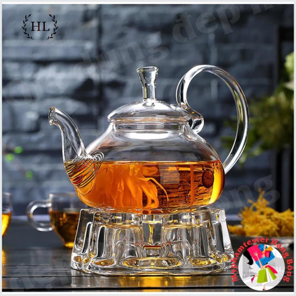 Ấm Thủy Tinh Quai Vồng 600ml | ẤM TRÀ HOA ĐUN TRỰC TIẾP TRÊN BẾP CỒN - BẾP NẾN - CHỊU NHIỆT QUAI THỦY TINH