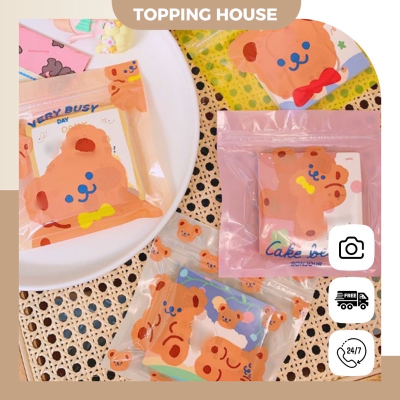 Túi Zip Mini Bag Nhựa Đựng Quà, Đồ Nhỏ, Bánh Kẹo Hình Gấu Hoạt Hình - Topping House - DC10