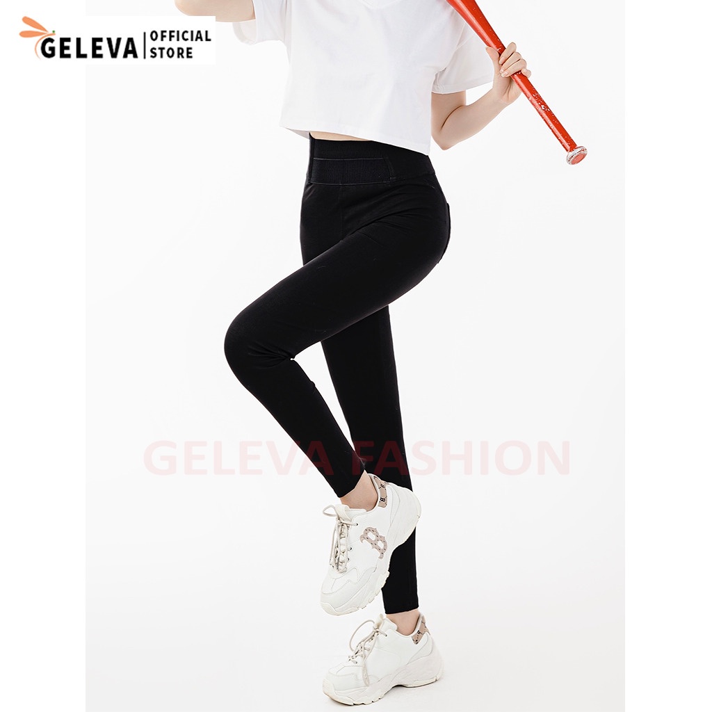 Quần legging nữ dài cạp lưng cao bản to vải cotton co giãn form chuẩn Geleva LEG425