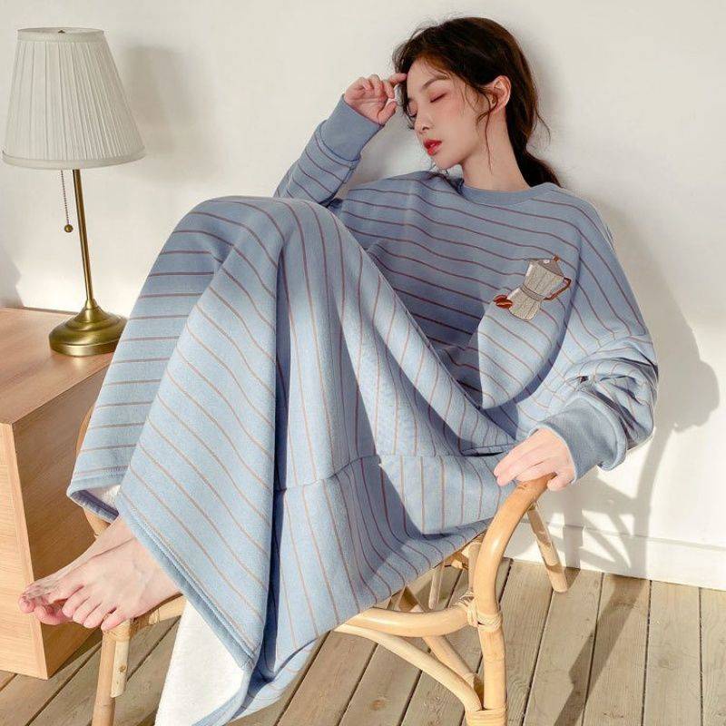 Váy ngủ đồ ngủ nữ cỡ lớn có lớp nhung dày dặn dài tay mẫu thu đông mẫu mới đồ mặc nhà